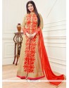 Ayesha Takia Embroidered Work Beige And Orange Designer Floor Length Salwar Suit