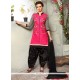 Appealing Embroidered Work Black And Pink Cotton Punjabi Suit