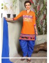 Sightly Embroidered Work Blue And Orange Punjabi Suit