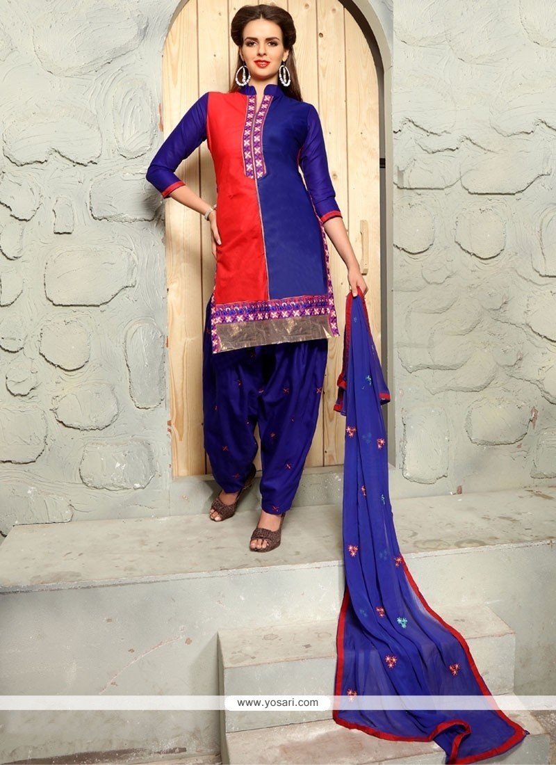 Buy Irresistible Blue Embroidered Work Cotton Punjabi Suit ...