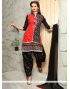 Whimsical Embroidered Work Black Cotton Punjabi Suit