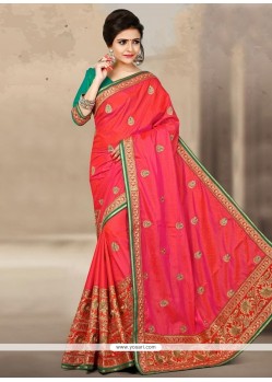Striking Rose Pink Zari Work Jacquard Silk Designer Traditional Saree