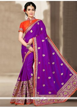 Capricious Purple Zari Work Designer Traditional Saree