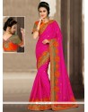 Sightly Hot Pink Zari Work Jacquard Silk Designer Traditional Saree