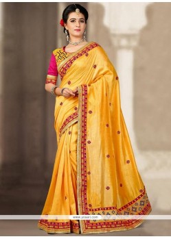 Subtle Yellow Resham Work Traditional Designer Saree