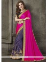 Ideal Blue And Hot Pink Embroidered Work Art Silk Designer Traditional Saree
