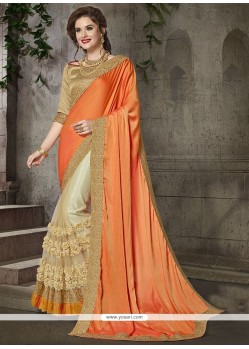 Embroidered Art Silk Traditional Saree In Beige And Orange