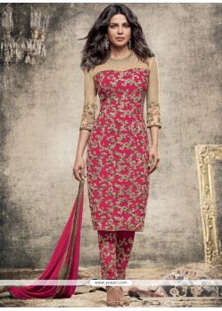 Priyanka Chopra Hot Pink Faux Georgette Pant Style Suit