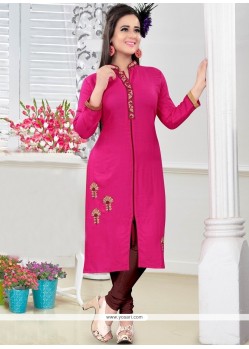 Embroidered Rayon Party Wear Kurti In Hot Pink