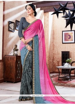 Praiseworthy Faux Georgette Lace Work Printed Saree