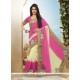 Chic Cream And Pink Patch Border Work Faux Georgette Classic Designer Saree