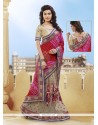 Topnotch Fancy Fabric Beige And Hot Pink Zari Work Classic Designer Saree