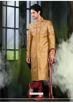 Astonishing Gold Wedding Wear Sherwani