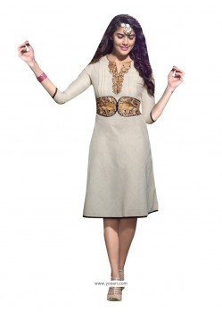Glorious Linen Off White Embroidered Work Party Wear Kurti