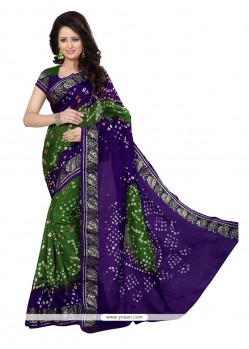 Beckoning Green And Purple Bandhej Work Jacquard Silk Designer Traditional Saree