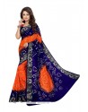 Baronial Jacquard Silk Blue And Orange Bandhej Work Designer Traditional Saree