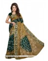 Chic Beige And Green Designer Traditional Saree
