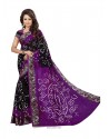 Artistic Black And Purple Bandhej Work Jacquard Silk Designer Traditional Saree