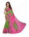 Desirable Green And Pink Bandhej Work Designer Traditional Saree
