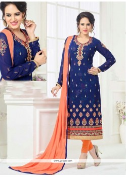Exciting Faux Georgette Navy Blue Embroidered Work Churidar Designer Suit