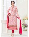 Glowing Embroidered Work Faux Georgette Pink Churidar Designer Suit