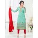Engrossing Red And Turquoise Embroidered Work Faux Georgette Churidar Designer Suit