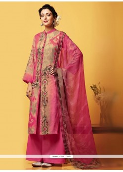 Digital Print Faux Chiffon Designer Palazzo Suit In Pink