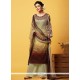 Prime Faux Chiffon Beige And Brown Digital Print Work Designer Palazzo Suit
