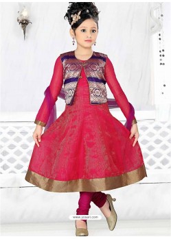 Girls Incredible Violet Art Silk in Self Design Readymade Salwar Kameez