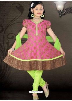 Girls Incredible Green Art Silk in Self Design Readymade Salwar Kameez