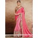 Auspicious Pink Embroidered Work Satin Classic Designer Saree