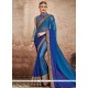 Prodigious Embroidered Work Blue Classic Designer Saree