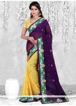 Versatile Purple And Yellow Lace Work Casual Saree