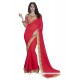 Patch Border Faux Chiffon Classic Designer Saree In Red