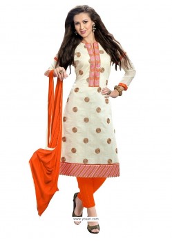 Integral Off White And Orange Embroidered Work Churidar Suit