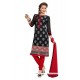 Glamorous Embroidered Work Black And Red Chanderi Churidar Suit
