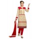 Sterling Embroidered Work Cream And Red Churidar Suit