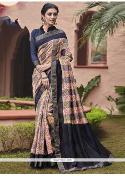 Haute Multi Colour Handloom Silk Printed Saree