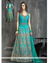 Specialised Kasab Work Turquoise Designer Floor Length Suit