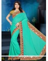 Preferable Sea Green Embroidered Work Art Silk Designer Traditional Saree