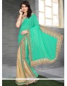 Scintillating Embroidered Work Beige And Sea Green Faux Georgette Classic Saree