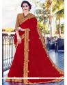 Wonderous Bamber Georgette Red Embroidered Work Saree