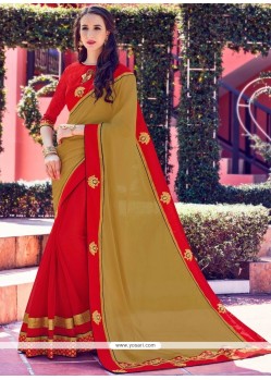 Lovely Faux Georgette Green And Red Designer Half N Half Saree