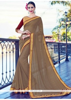 Dazzling Faux Georgette Brown Lace Work Classic Saree