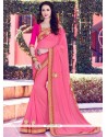 Fascinating Bamber Georgette Pink Patch Border Work Classic Saree