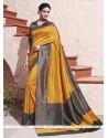 Impeccable Grey And Mustard Traditional Saree