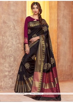 Modest Cotton Silk Black Embroidered Work Traditional Saree