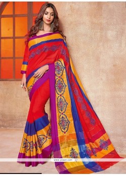 Sensational Embroidered Work Cotton Silk Traditional Saree