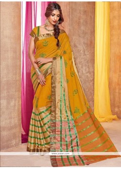 Prominent Cotton Silk Yellow Traditional Saree