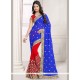 Chic Faux Georgette Blue And Red Half N Half Saree